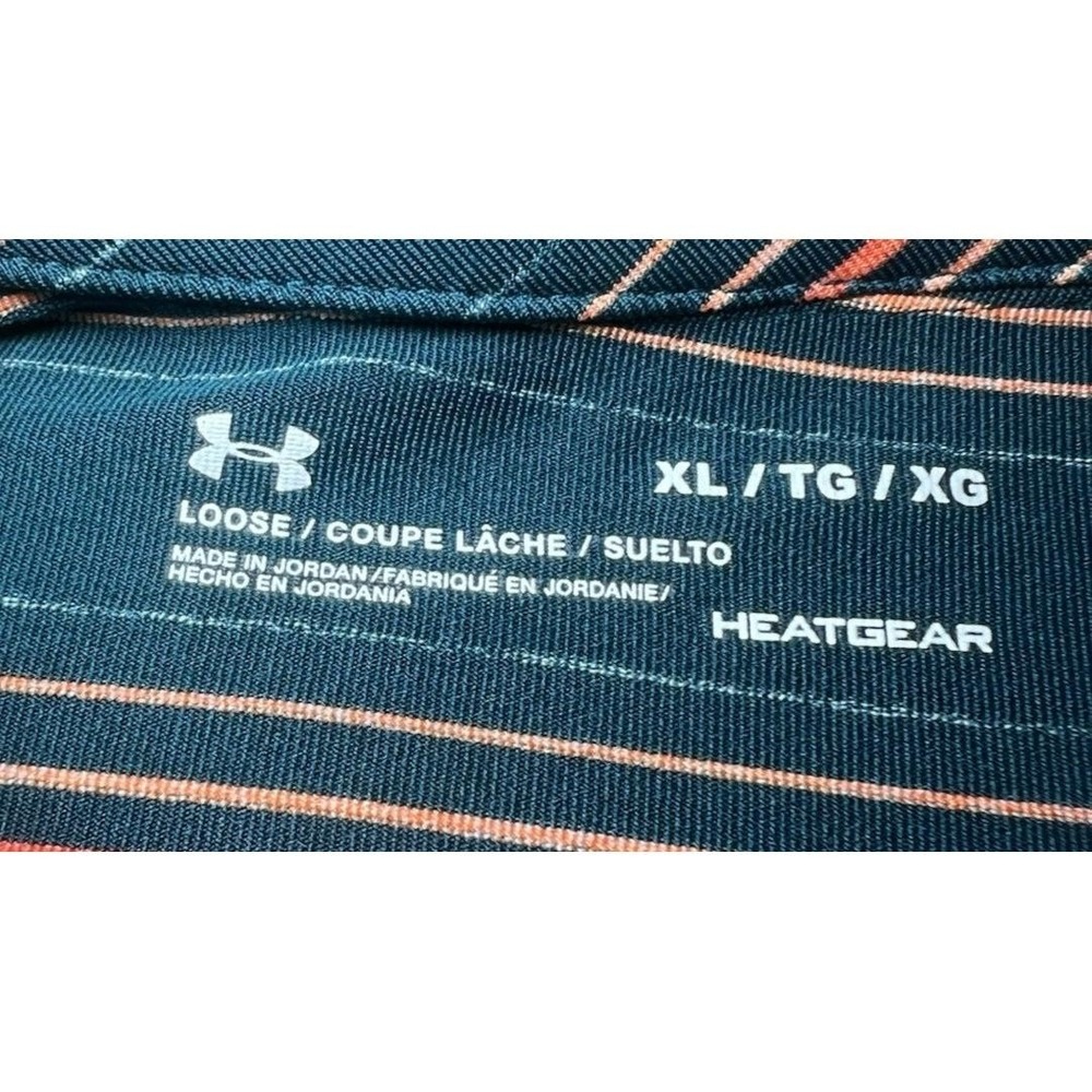 Under Armour Mens Size XL Polo Shirt Green Orange Striped Bald Mountain Golf - Picture 4 of 14